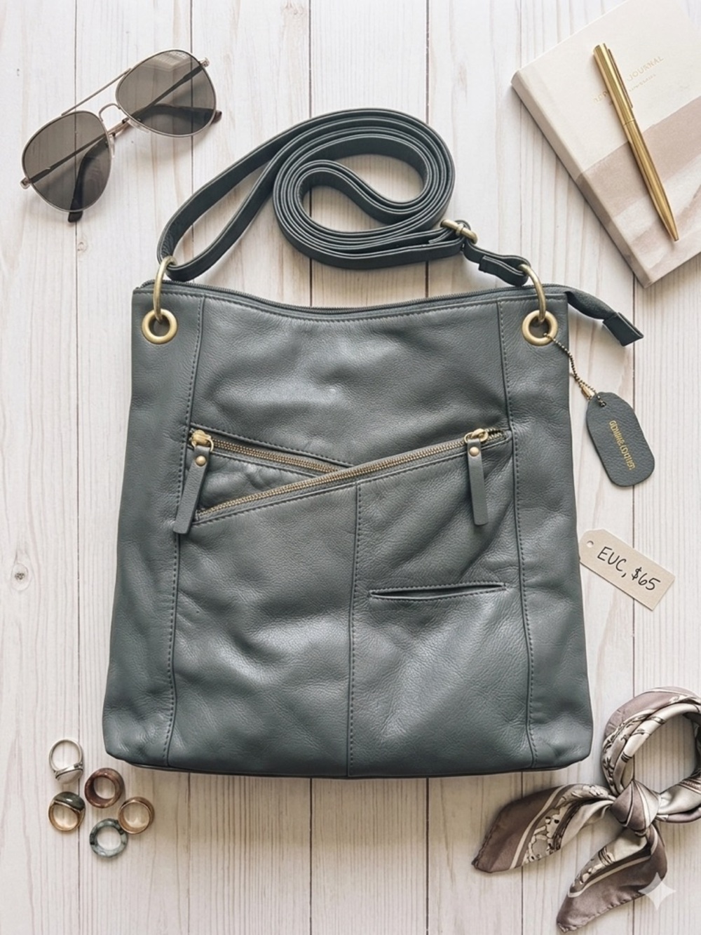 Great American Leatherworks Classic Slate Leather Crossbody Bag - Slate Gray